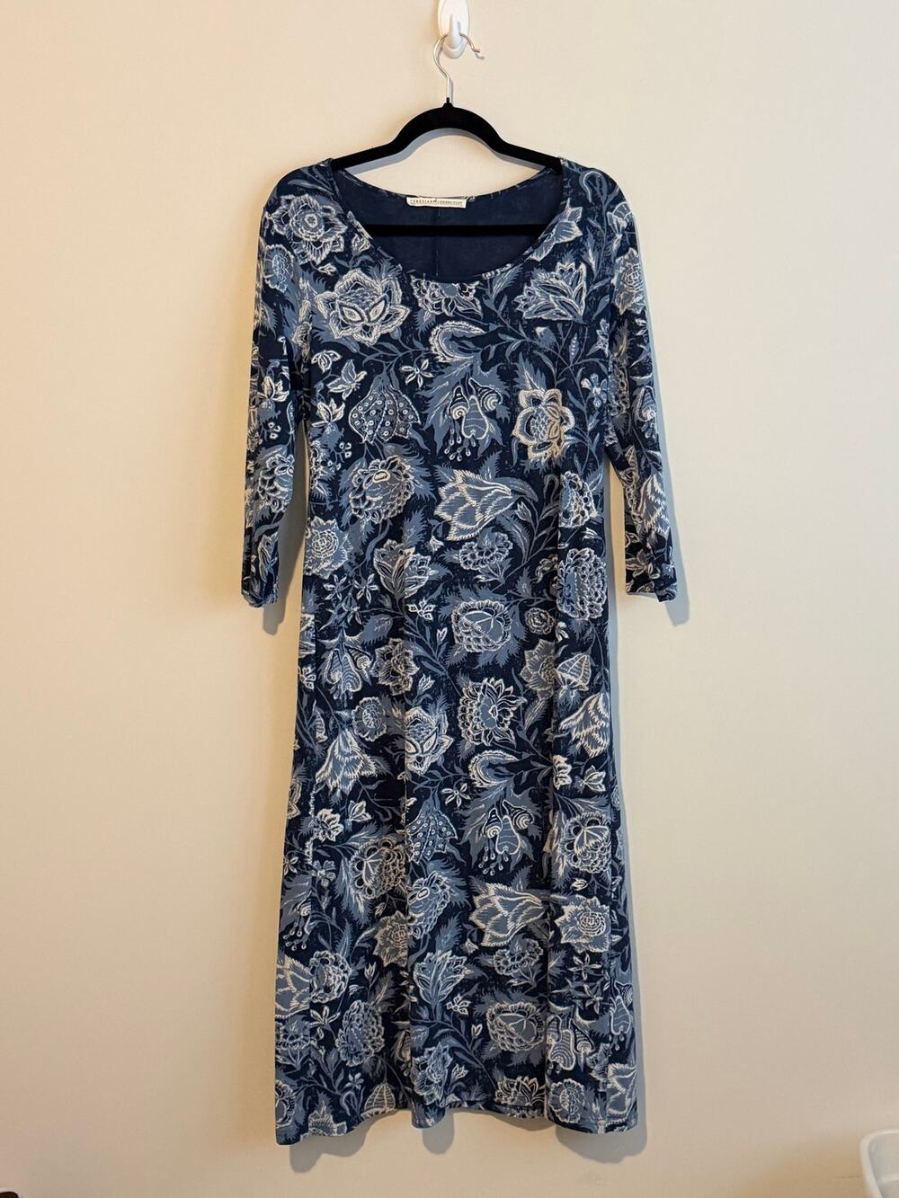 Peruvian Connection Indigo Chintz Dress Navy Size Medium